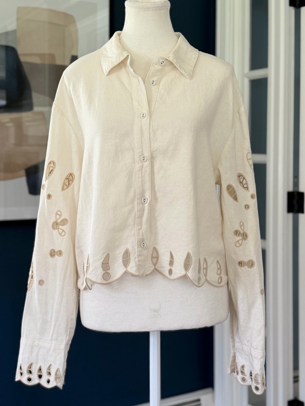 Christian Lacroix Embroidered Cutwork Linen Blouse Top M - Picture 5 of 12